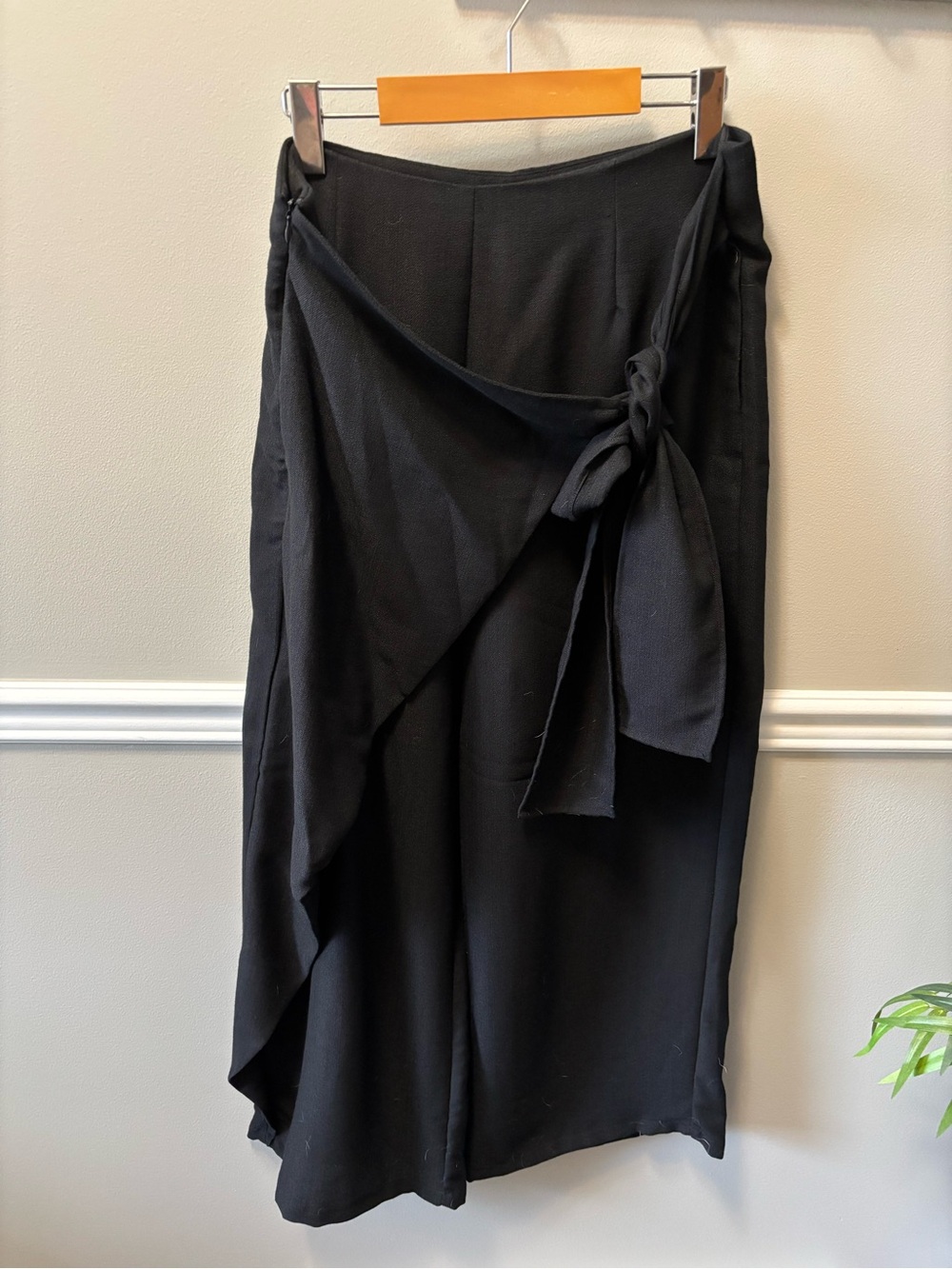 Women's Black Asymmetrical Pants with a wrap-front and Side Knot